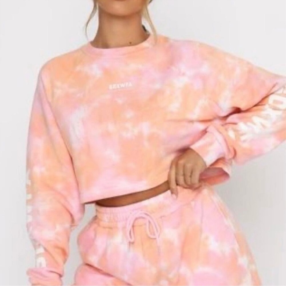 Sarah’s Day x White Fox Cali Babe Sunset Tie Dye Cropped Sweatshirt Pink Small